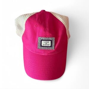 Life Is Good Fuchsia and Beige Trucker Hat